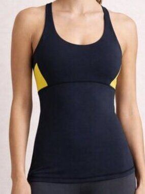 Athleta Start Up Tank | Navy & Yellow Colorblock | Crisscross Back | Size XL